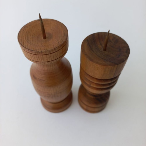 Set of 2 handmade wooden candlesticks like new