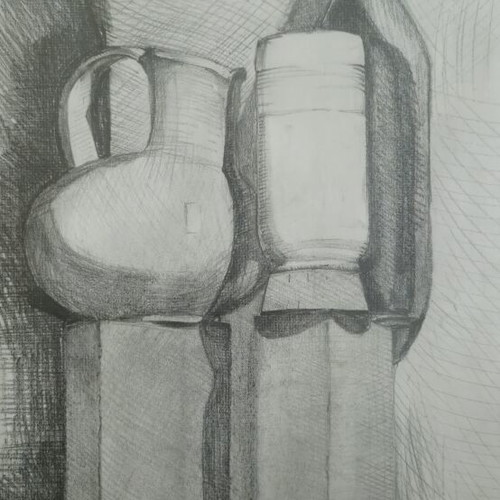 Pencil Drawing Hand Made Wooden Frame Vintage Used