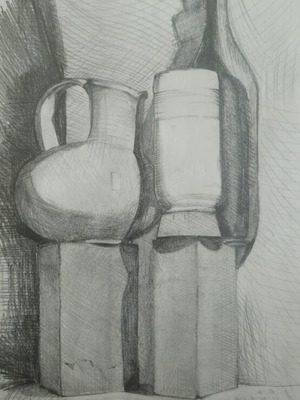 Pencil Drawing Hand Made Wooden Frame Vintage Used