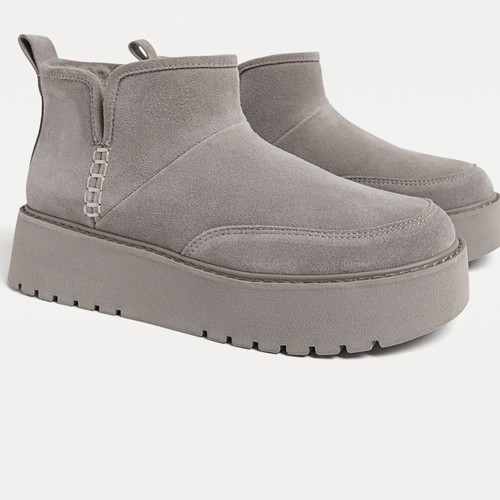 Leather ankle boots with fur like new, size 41, gray