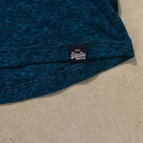 Superdry Women T-Shirt teal blue melange lace back size L like new