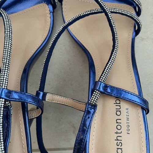Blue sandal heels with gems, size 38