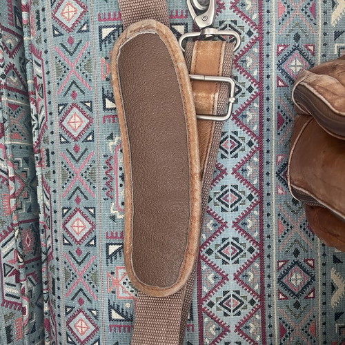 Men's leather work bag used, brown, 43x31 cm, 4 pockets