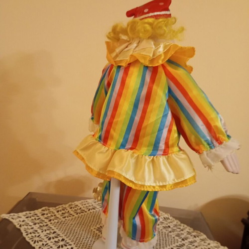 Colorful Carl Clown porcelain doll used, Heritage Mint Ltd 1989