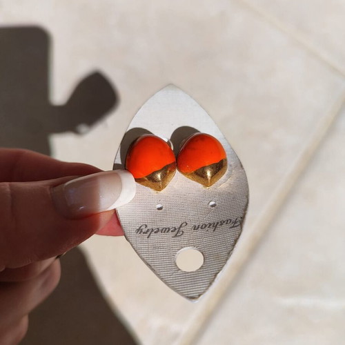 Vintage earrings new, orange and gold stainless steel
