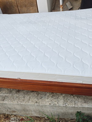 Double bed with mattress used, handmade frame with storage box