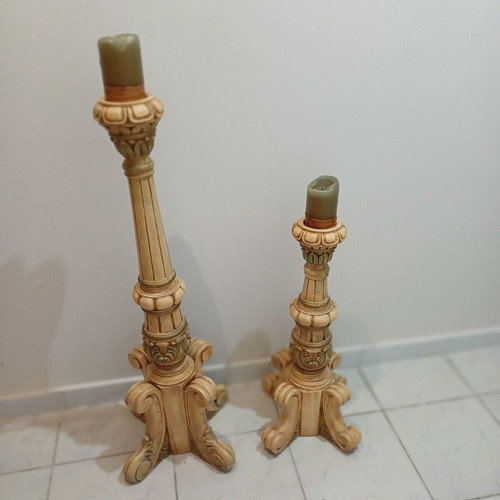 Candle holder set used, two floor-standing, heights 90cm and 62cm