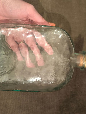 Bottle with cork made of recycled glass like new