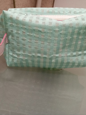 Waterproof cosmetic toiletry bag new, blue with white checkered pattern