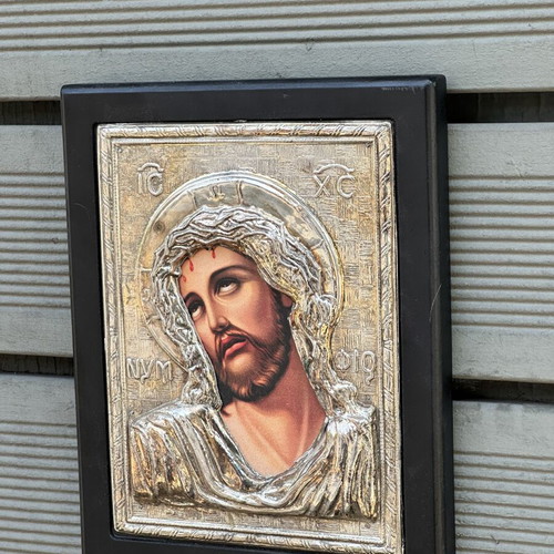 Silver Jesus Christ Icon 925 with 24K Gold, handmade, used