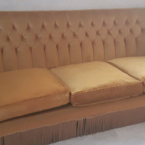 Velvet 3-Seater Sofa Ochre with 2 Armchairs like new