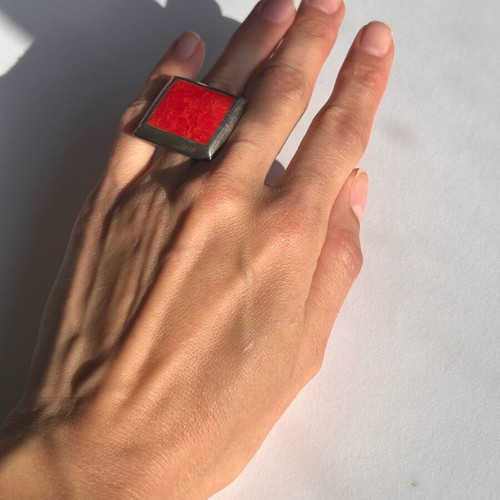Sterling silver 925 ring with red coral stone used