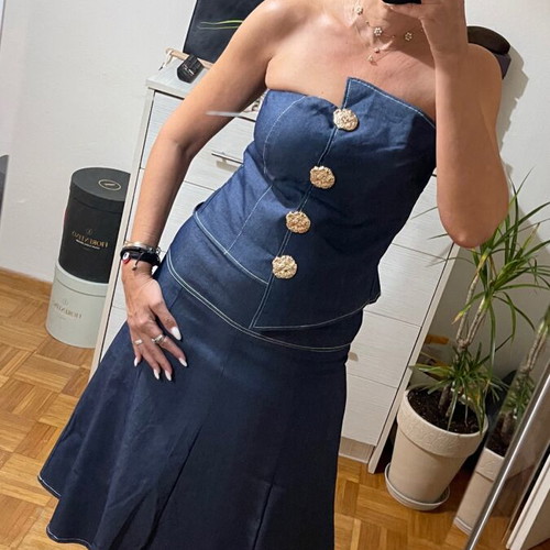 Denim skirt top set new with gold buttons