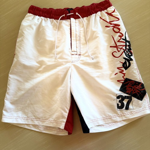 Men's Swim Shorts Large white/red with graffiti prints, like new