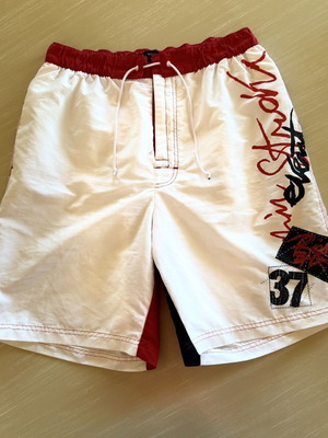 Men's Swim Shorts Large white/red with graffiti prints, like new