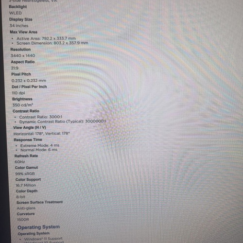 Lenovo ThinkVision T34w-30 curved 34-inch monitor like new