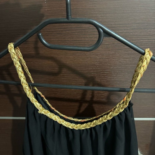 Black mini dress with gold details one size like new