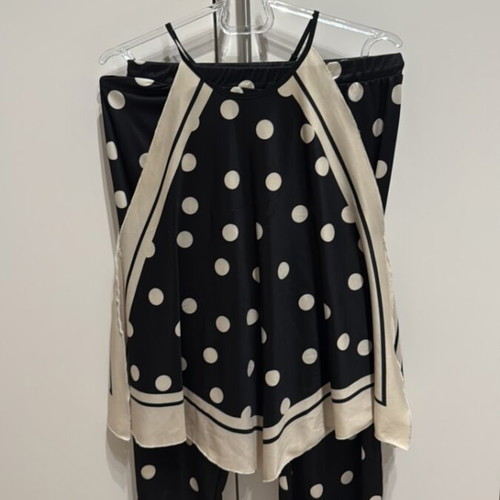 Zara polka dot pants and blouse set like new, beige and black