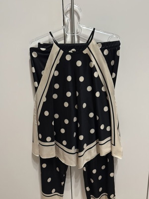 Zara polka dot pants and blouse set like new, beige and black