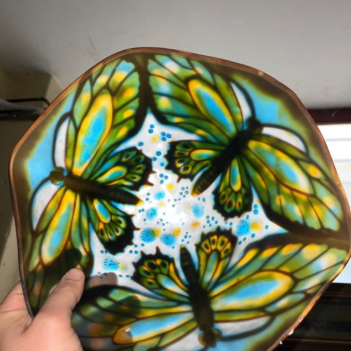 French handmade lamp shade with dragonflies, excellent condition