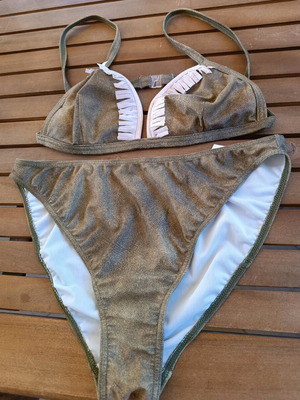 Khaki high waist medium large bikini swimsuit.