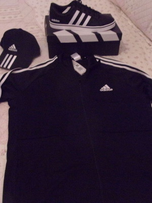 Adidas σετ φόρμας μαύρο άσπρο με καπέλο καινούργιο, δώρο παπούτσια