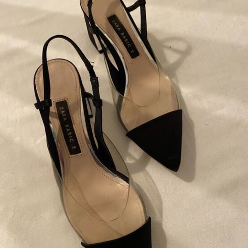 Zara Basic black satin transparent sandals like new, size 36