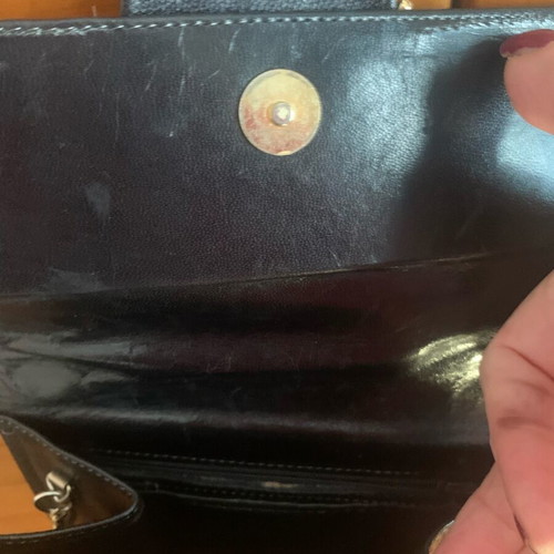 Leather shoulder bag vintage used with gold chain black
