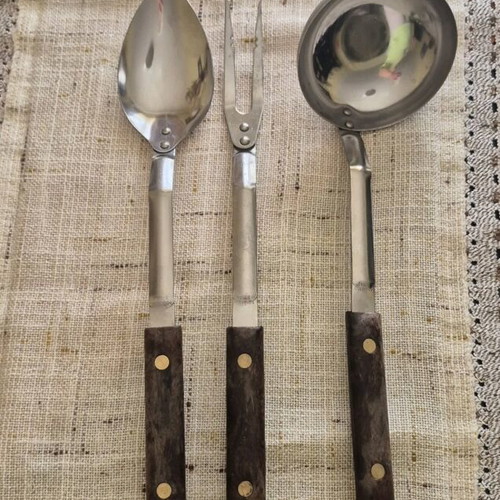 Spoons and forks set of three used with wooden handle