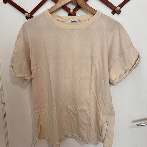 Bershka oversized T-shirt Medium, beige cream with back print