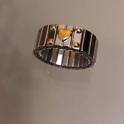 Silver ring with gold heart stainless steel new, size 8