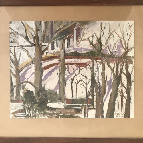 Painting by F. Douvi used, oil on cardboard 1971