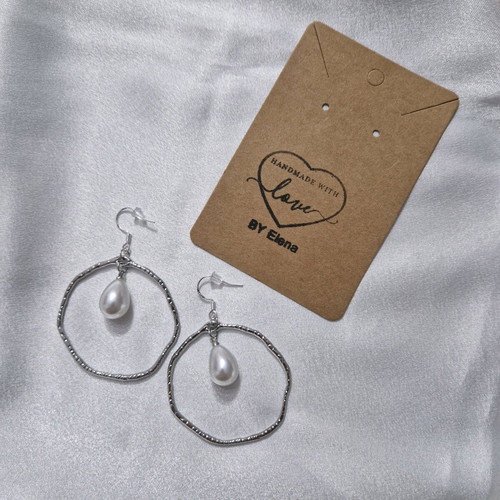 Handmade anti-allergic earrings with hoop and pearl, silver hook