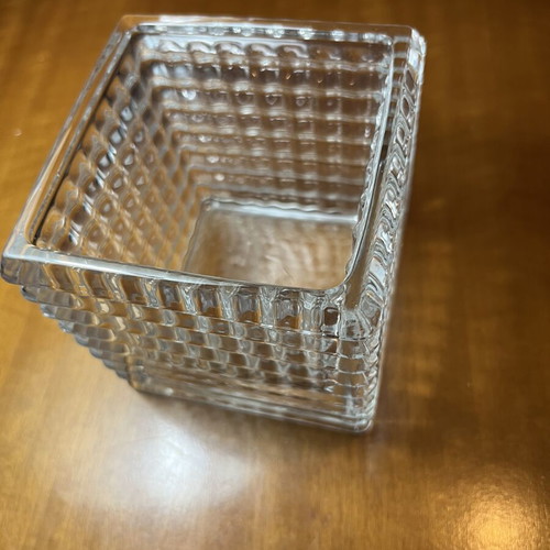 Vintage Τετράγωνο Κρυστάλλινο Βάζο Μπολ 1980s heavy cut glass σαν καινούργιο