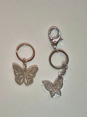 Butterfly keychains like new, 2 pieces 8cm and 14cm, silver