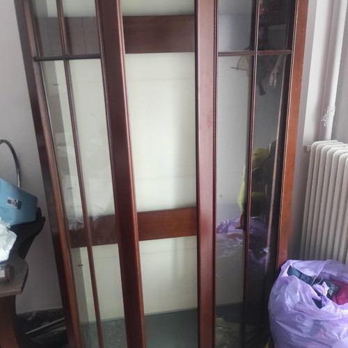 Display cabinet with glass doors like new, dark cherry wood