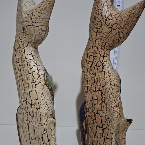 Wooden cat figurines set of 2, 26 cm, like new, decorative crackle finish