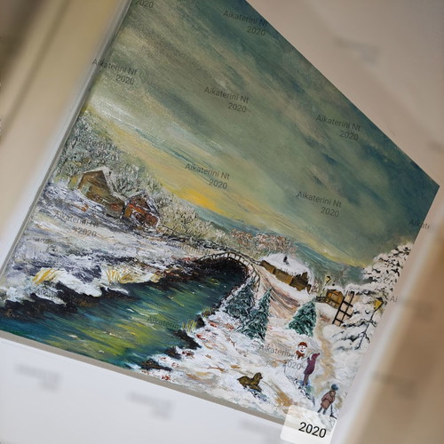 Snow Sunset original oil painting on canvas, signed