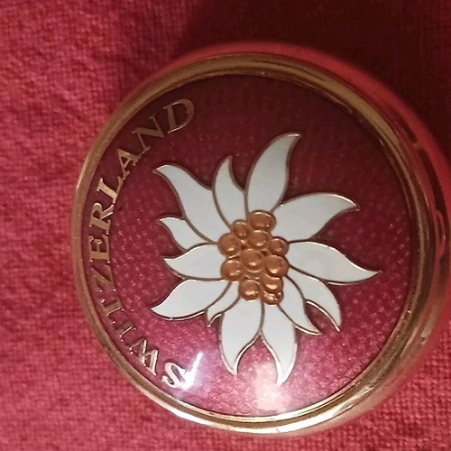Collectible metal pill box Swiss new with enamel decoration