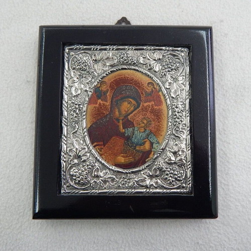 Silver image like new, Byzantine art replica in wooden frame