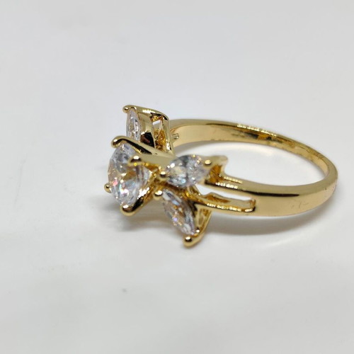 Elegant women's ring with central crystal and decorative petals, like new