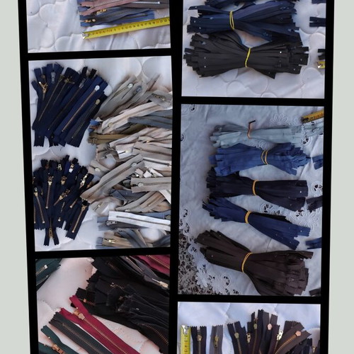 Metal and plastic sewing zippers YKK, assorted colors and sizes, pack