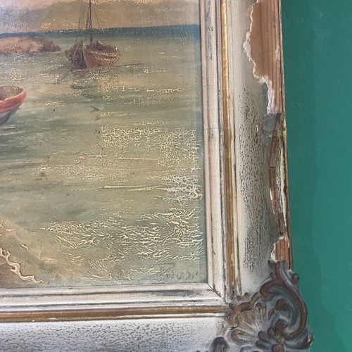 Έργο τέχνης μεταχειρισμένο πολύ παλιό με θέμα Ακρογυάλι σε κορνίζα