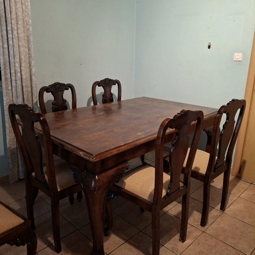 Vintage dining set used, solid wood, 6 chairs