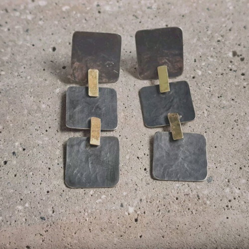 Handmade 925 silver oxidized earrings with geometric elements like new