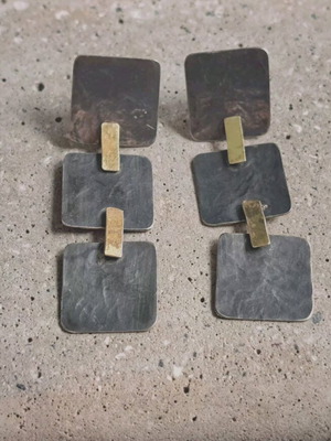 Handmade 925 silver oxidized earrings with geometric elements like new