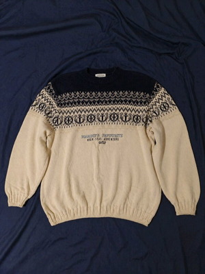 Πουλόβερ ανδρικό Benetton vintage καινούργιο, άσπρο και μπλε, XXL