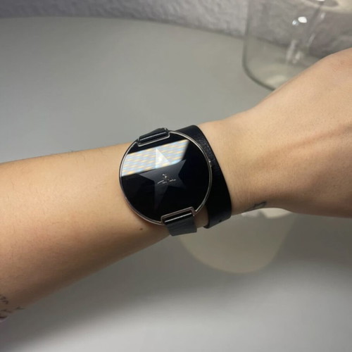 Thierry Mugler double wrap wristwatch black leather like new