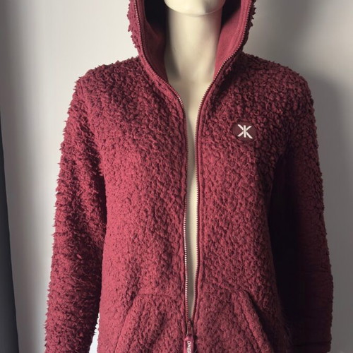 Onepiece unisex jumpsuit used burgundy fleece with hood size S