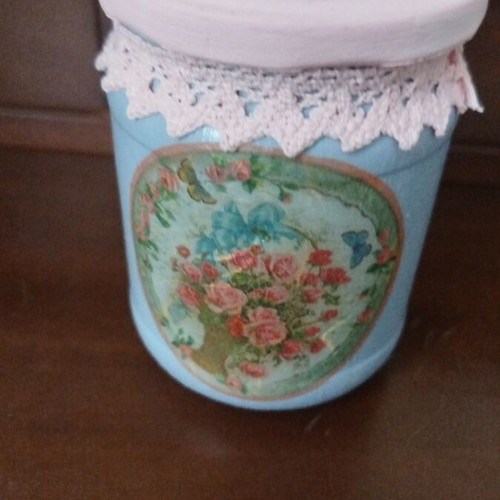Decoupage jar like new, ideal for storing bay leaves and spices